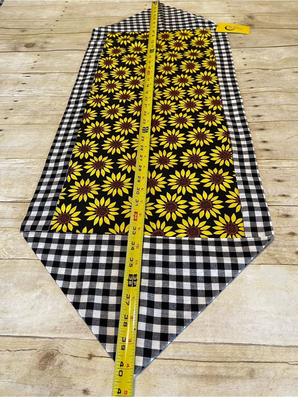 NEW Table Runner Sunflowers & Black Checkered Farmhouse  Decor Cotton Two Sides - Picture 7 of 10